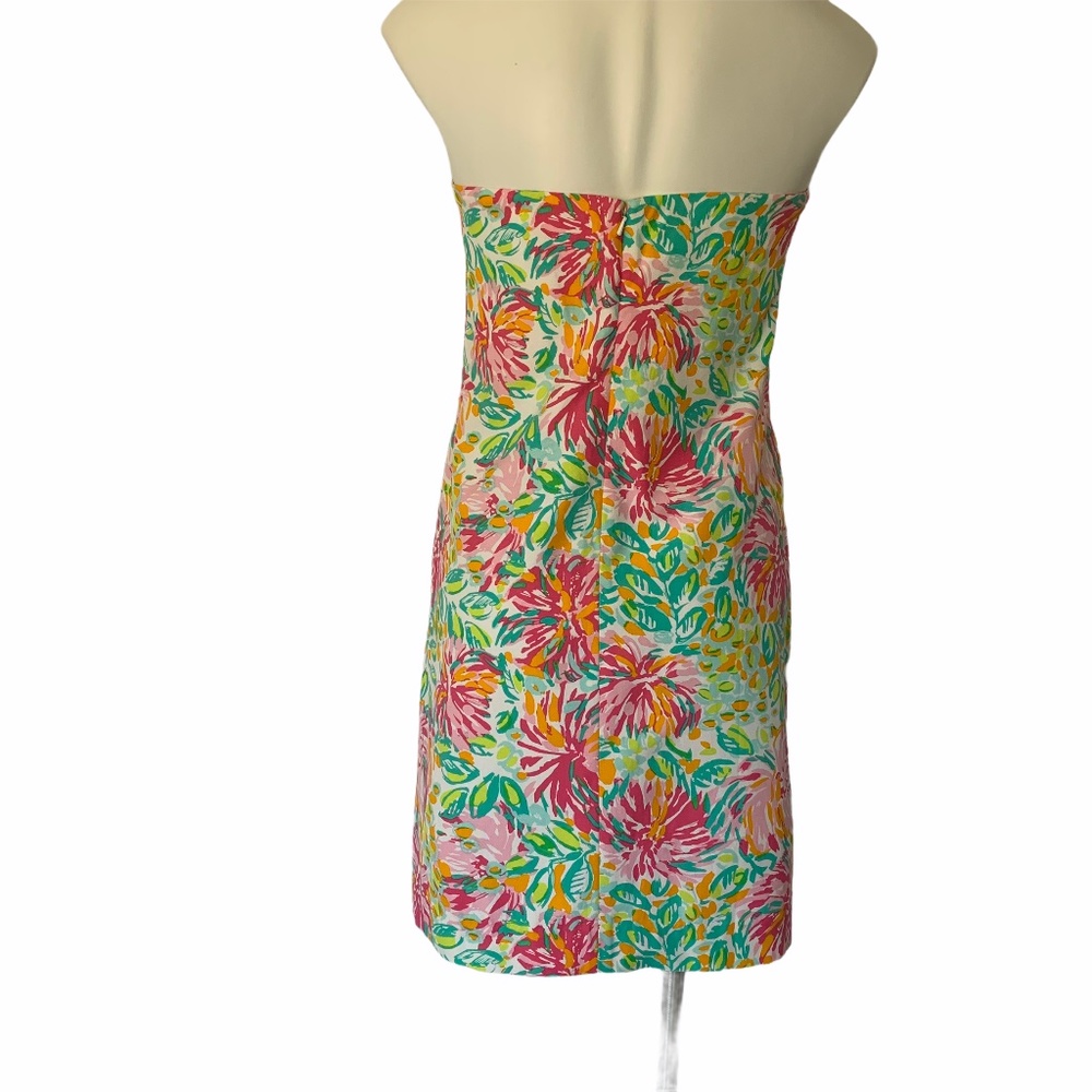 Lilly Pulitzer Floral Keetan Strapless Silk Blend Dress In White Little Lilet - Picture 2 of 8